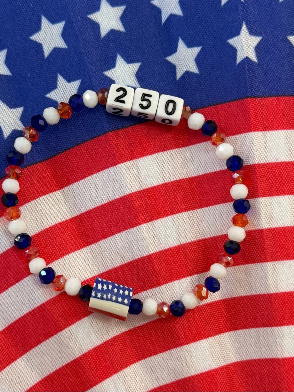 Patriotic Beaded Stretch Bracelet - Blue, White & Red